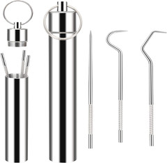 3 Pieces 2 Set Metal Toothpicks Kit, Reusable Toothpick Holder Portable Stainles