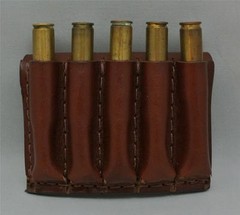 Real LEATHER RIFLE 5 CARTRIDGE CARRIER AMMO SLIDE FITS BOTH CAL 375 / 458 BRN