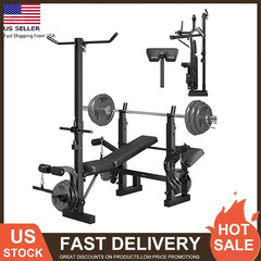 6-in-1 Adjustable Weight Bench with Squat Rack,Lat Pulldown & Leg Extension Home