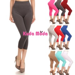 Women’s Solid Color Seamless Wide Waistband Capri Leggings
