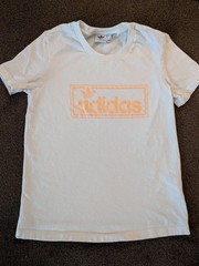 Adidas Originals Trefoil Box Logo T-Shirt Womens XS White Orange Graphic Used