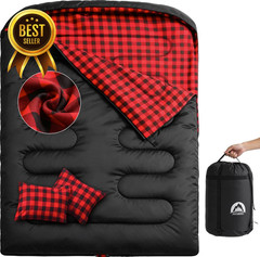 Double Sleeping Bag for Adults with 2 Pillows XL Queen Size Big and Tall Sleepin