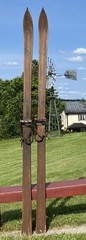 ORIGINAL Antique WOODEN SKIS 86″ Long w/POINTS +Engraved Lines ~ W@W