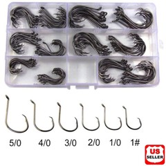 160 Offset Circle Fishing Hooks/Box – Black High Carbon Steel: Sizes #1-5/0