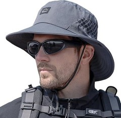 UPF 50+ Wide Brim Fishing Hat Gray Sun Protection Hiking Beach Bucket Hat