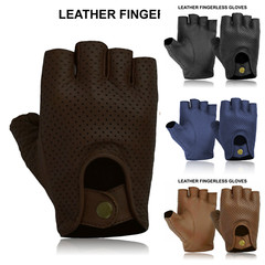 REAL LEATHER FINGERLESS GLOVES BIKERS FULL TRAINING CYCLING GYM WHEEL CHAIR USE