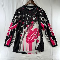 Bilt Motocross Jersey Mens Small Black Pink Star Graphic Long Sleeve Racing Top