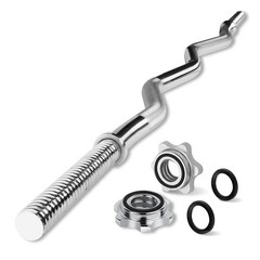 Yes4All 42 Inch Metal Weightlifting Knurled Curl Bar, Lifts Up to 480 Lb, Chrome