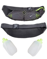Nike Double Flask Pocket Running Belt 20oz Water bottle Dark Grey/Volt NEW
