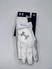 Under Armour UA Clean Up Baseball Batting Gloves Boys OSFM White Gray HeatGear