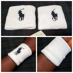 POLO RALPH LAUREN ICONIC PONY WHITE COTTON ELASTICIZED TENNIS WRISTBAND: OSFA