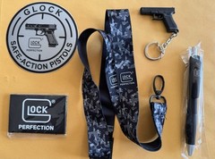 OEM Glock Swag – Sticker, Patch, Lanyard, Keychain, Pen – 5 Items!