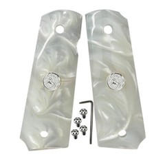 1911 Grips Full Size fit Colt Springfield Grips White Pearl W/Silver Horse+Screw