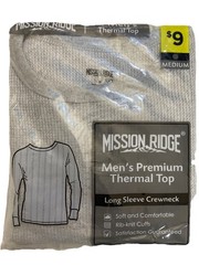 NWT Mission Ridge Mens Size Medium Premium Thermal Top Long Sleeves Heather Gray