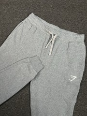 Gymshark Crest Joggers Men Medium Gray Tapered Sweatpants Drawstring Fleece