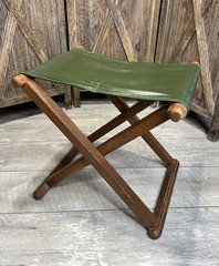 Vintage Mid-Century Modern MCM Folding Camp Chair Green Vinyl w/ Teak Wood Frame