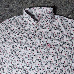 Rhoback Mens The Bev Cart Print Performance Polo Shirt White Large Golf Cart