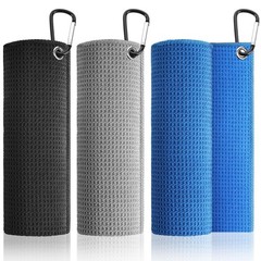SPOROKET 3 Pack Golf Towels (16″x16″) with 16″ x 16″, Black/Grey/Blue