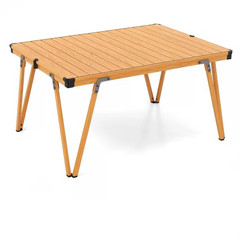 37 In. Brown Rectangle Aluminum Folding Camping Table Picnic Table with Storage