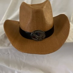Brown Straw Western Hat Black Band Decorative Buckle Western Style Made in China