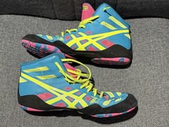 Asics Wrestling Shoes Mens Size 11 Jb Elite Blue Green Neon Lace Up Rare!