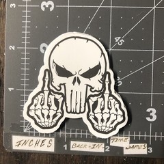 Middle Finger Punisher Skull Humor Sticker For HardHat Toolbox Guitar Ect. Mat86
