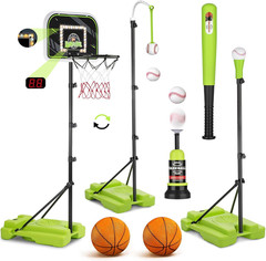 4 in 1 Adjustable Kids Basketball & Tball Set – Perfect Outdoor Gift!