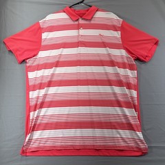 PUMA Golf Striped Moisture Wicking Polo Shirt Pink White Men’s 2XL