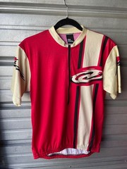 Vintage 90’s No Fear Men’s Beige Red 1/2 Zip Cycling Jersey Size Medium