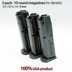 3 Pack Beretta 92F,92FS,M9 10 Round Blue Magazines