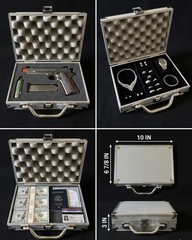 Silver Aluminum Locking Pistol hobby Hard Case w/ Foam Lining, Latch 10×6 7/8×3″