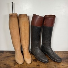 VTG 1930’s Peal & Co. English Riding Boots With Wood Forms 390984 Black & Brown