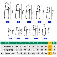 100PCS Fishing Snaps Fastlock Clips Lures Barrel Swivels 00#-6# Stainless Steel