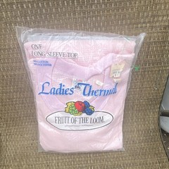 Fruit of the Loom Thermal Long Sleeve Base Layer Top Pink Large Cotton Polyester