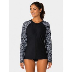 JOYBIK Rash Guard Black Paisley Full Zip Long Sleeve Swim Top XL NWT