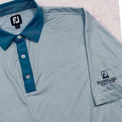FootJoy Polo Shirt Men XL Blue Teal Geometric Performance Harbor Lakes Golf Club