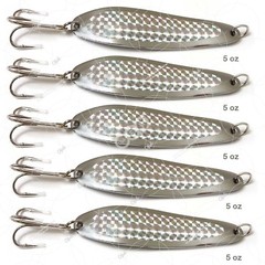 5pcs 5oz Silver chrome Fishing Spoons Jigs w/ Treble Hook Casting Trolling Lures