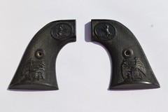 FACTORY COLT SINGLE ACTION ARMY SAA BLACK CHECKERED EAGLE & SHIELD GRIPS