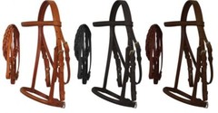 Horse Size English Headstall w/ Raised Browband & Braided Leather Reins