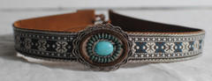 Western Handmade Women’ Faux Leather Beaded Turquoise Stone Pendant Hat Band