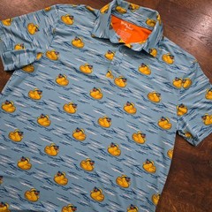 Birdie Bound Mens Rubber Ducky Golf Polo Shirt Blue Short Sleeve Stretch Size M