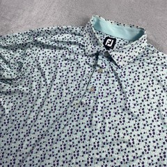 FootJoy Mens ProDry Golf Polo Shirt Large Blue Purple Floral Print Short Sleeve