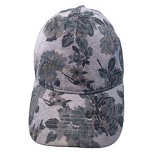 Denim Flower Print Hat Cap Blue Gray Strap Buckle Cotton Polyester