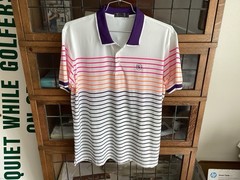 SKOKIE COUNTRY CLUB GFORE White bright Striped Performance Golf Polo SZ L – Cool