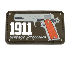 1911 Vintage Firepower Pistol Rubber PVC Patch, Tactical Morale 1911 Gun Brown