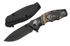 Spring-Assist Folding Knife | 3.25″ Black Blade Grim Reaper Skull Fantasy EDC