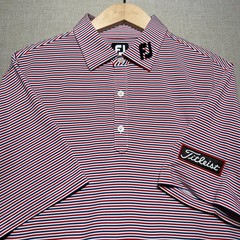 FootJoy Polo Shirt Mens M Red White Blue Striped SS Titleist Golf Performance