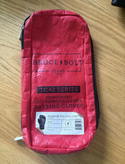 BRUCE BOLT Premium Pro TC42 Long Cuff Leather Batting Gloves YL Black/Red