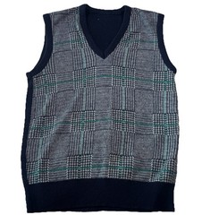Robert Bruce Men’s Wool Blend Glen Plaid Sweater Vest Navy Gray Green V-Neck