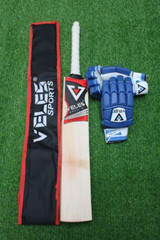 VELES STRONGER, CUSTOM MADE ENGLISH WILLOW CRICKET BAT & VELES BATTING GLOVES